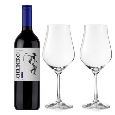Chilinero Merlot 75cl Red Wine And Crystal Classic Collection Wine Glasses